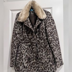 Leopard wool faux fur coat